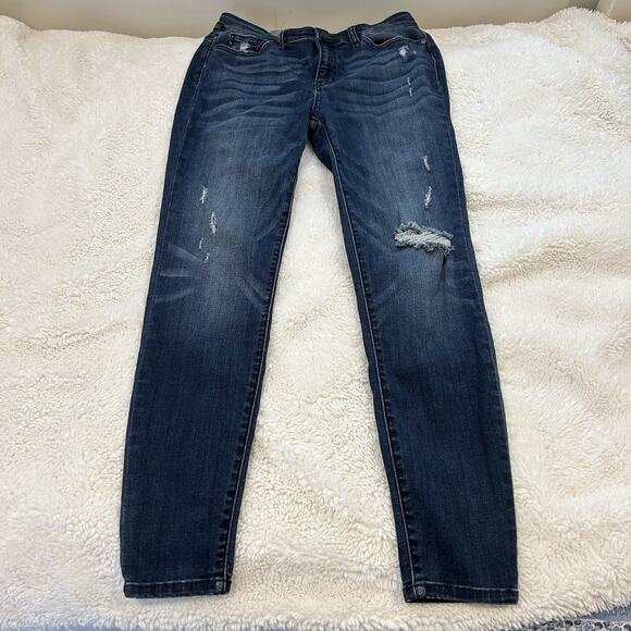 Judy Blue Skinny Fit Jeans Womens Size 9/29 Dark Wash Stretch Denim Distressed - Picture 2 of 7